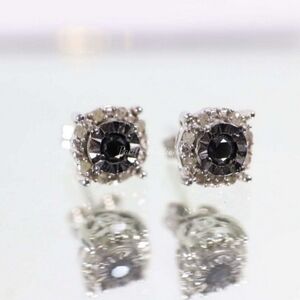 Sterling Silver 1/3 CTW Black & White Diamond Stud earrings 925 From India